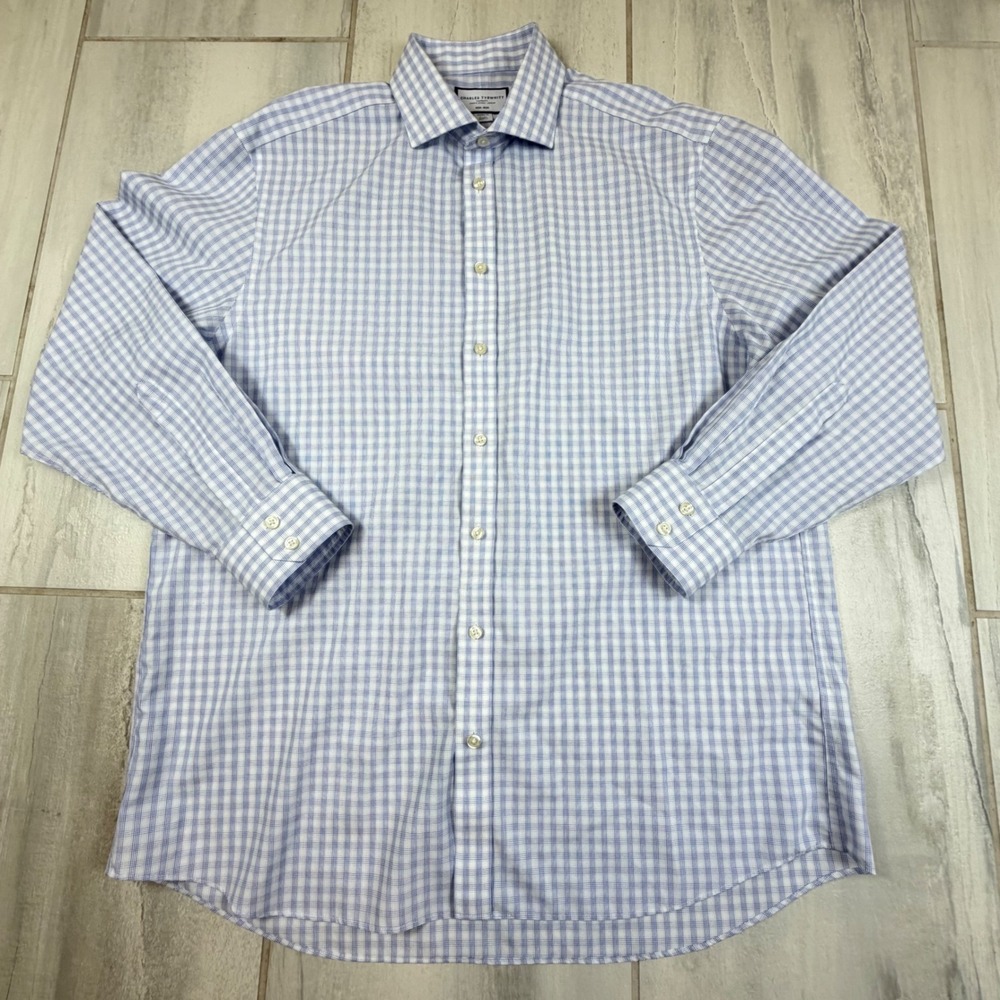 Charles Tyrwhitt Mens Blue Gingham Non-Iron Dress Shirt‎ Classic Fit 17/35in